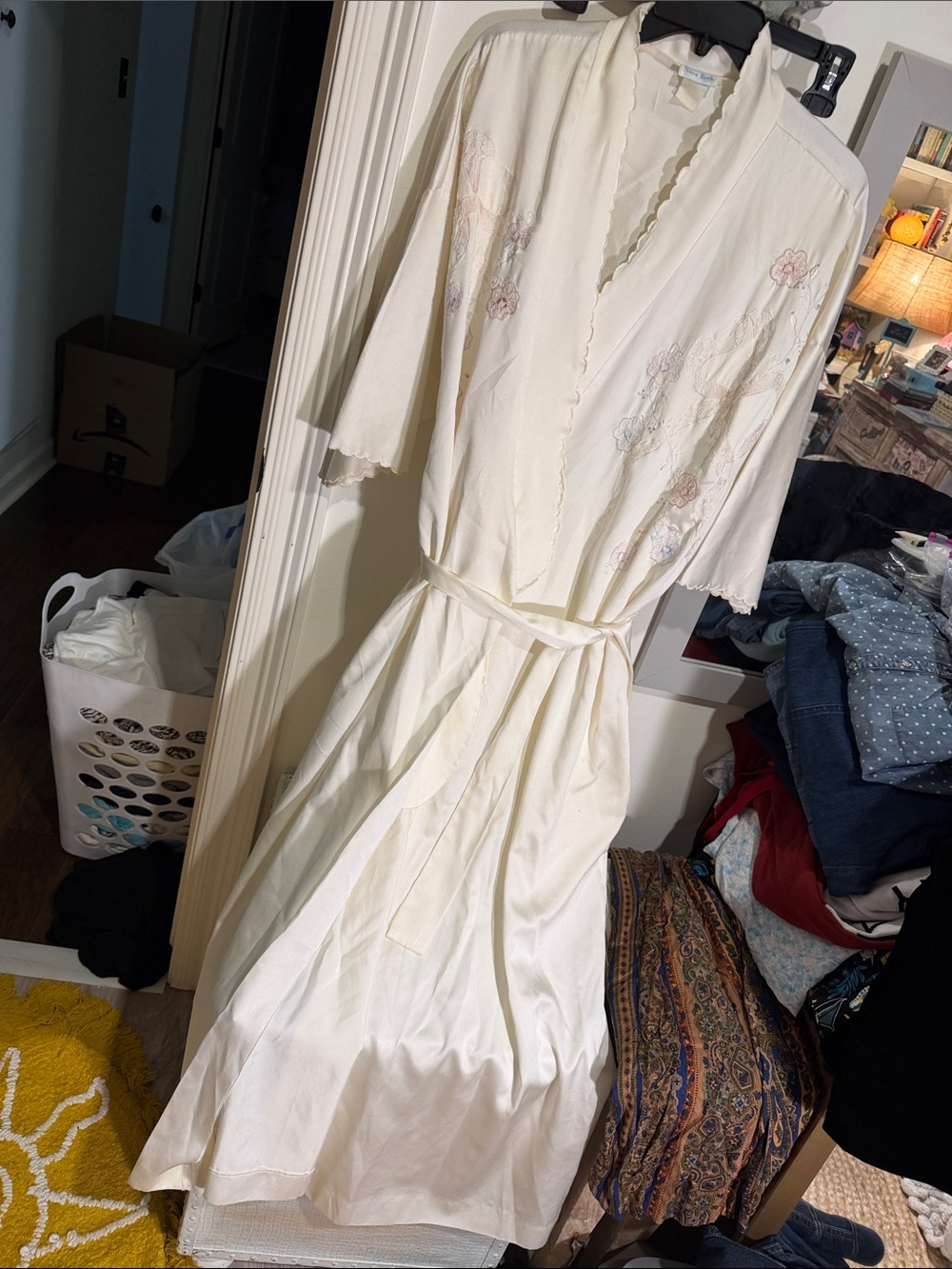Ivory Embroidered Women’s Robe with Belt
